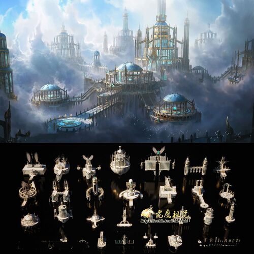 未来奇幻华丽乌托邦城堡建筑楼房3D模型 C4D/MAX/FBX/OBJ/Maya等