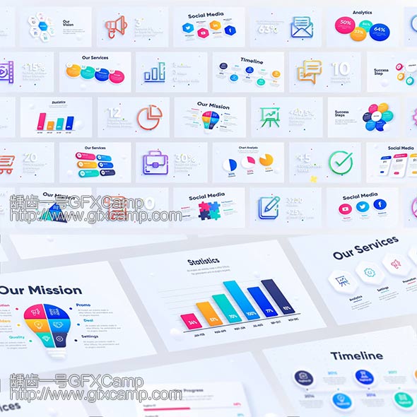 AE模板+PR预设 90个清新时尚三维信息数据柱状图商务统计图表动画
