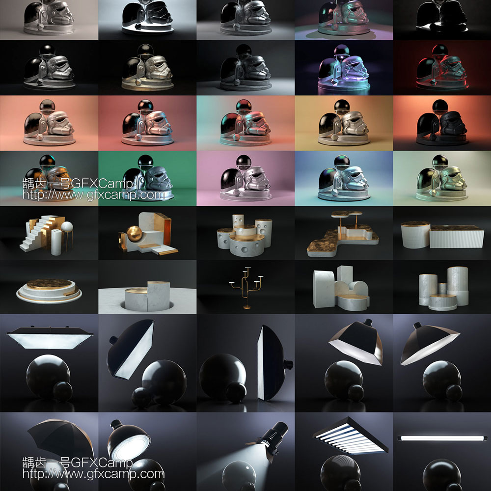 C4D Redshift渲染器摄影棚舞台灯光HDRI电商产品渲染场景预设