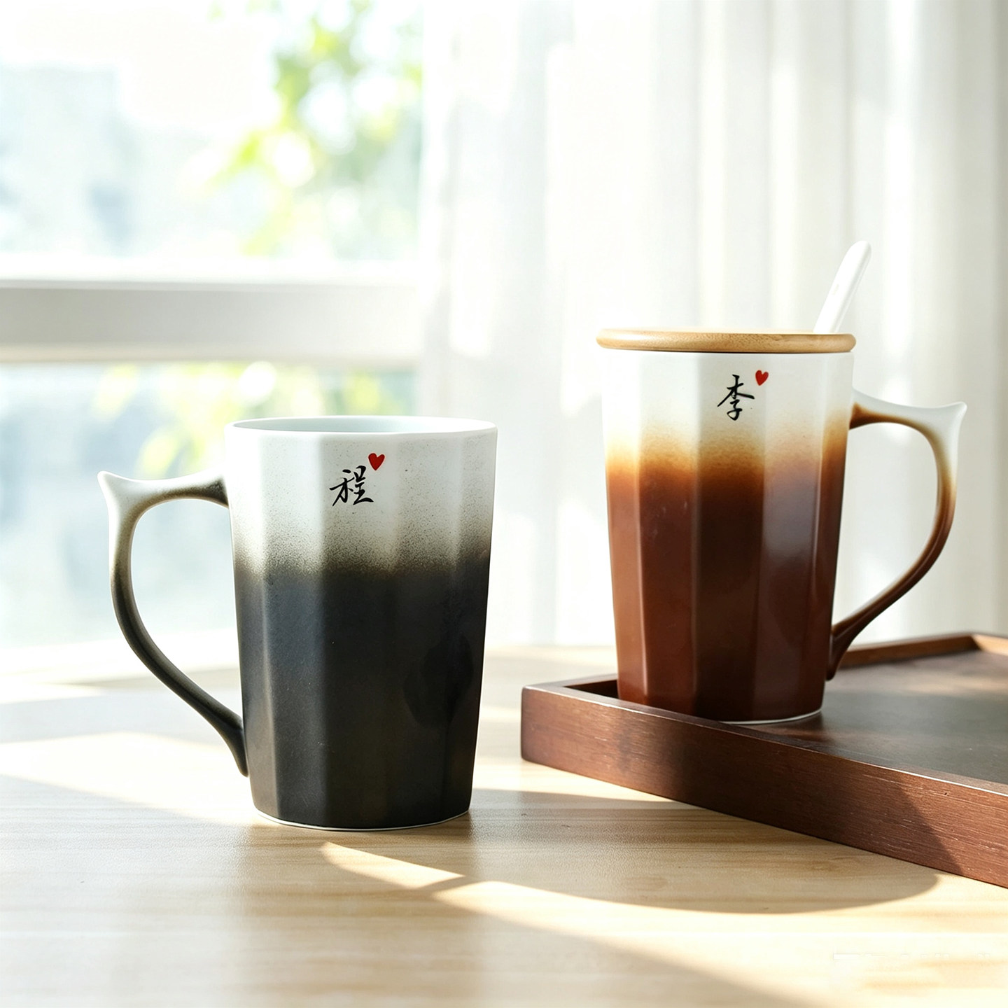 景德镇陶瓷杯带盖勺马克杯情侣杯一对高级感定制刻字大容量杯子