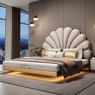 2026年新款轻奢悬浮真皮床主卧室大床高端大气1米8双人床2米x2米2