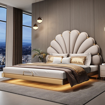 2025年新款轻奢悬浮真皮床主卧室大床高端大气1米8双人床2米x2米2
