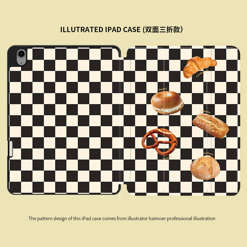 面包美式格子小众潮流华为matepro适用苹果2024款ipadpro十代11三折ipad小米6pro书本保护壳10.2寸pro/air5/6