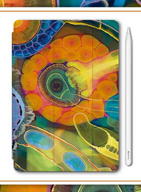 橙色细胞潮流复古小众适用iPad7/8/9壳2020带笔槽Air4/5苹果2021第九代华为mate 11寸Pro三折mini6保护套2023