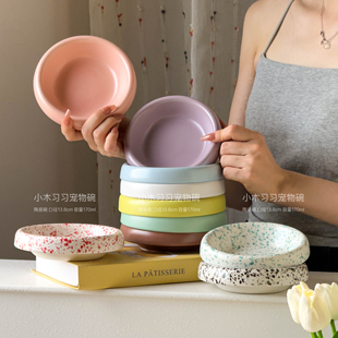 釉下彩水碗陶瓷碗宠物狗盆猫咪粮食盆防打翻防黑下巴大口径平浅盘