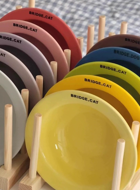 飞碟碗韩国BD宠物猫粮水陶瓷防黑下巴可爱ins护颈防打翻增高带架