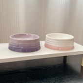 酷彩矮脚平口5寸狗碗陶瓷渐变多巴胺色系猫咪粮水小型宠物防打翻