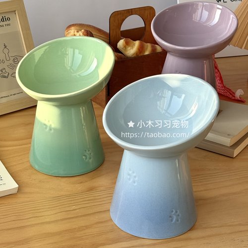 酷彩陶瓷高脚斜口宠物粮碗