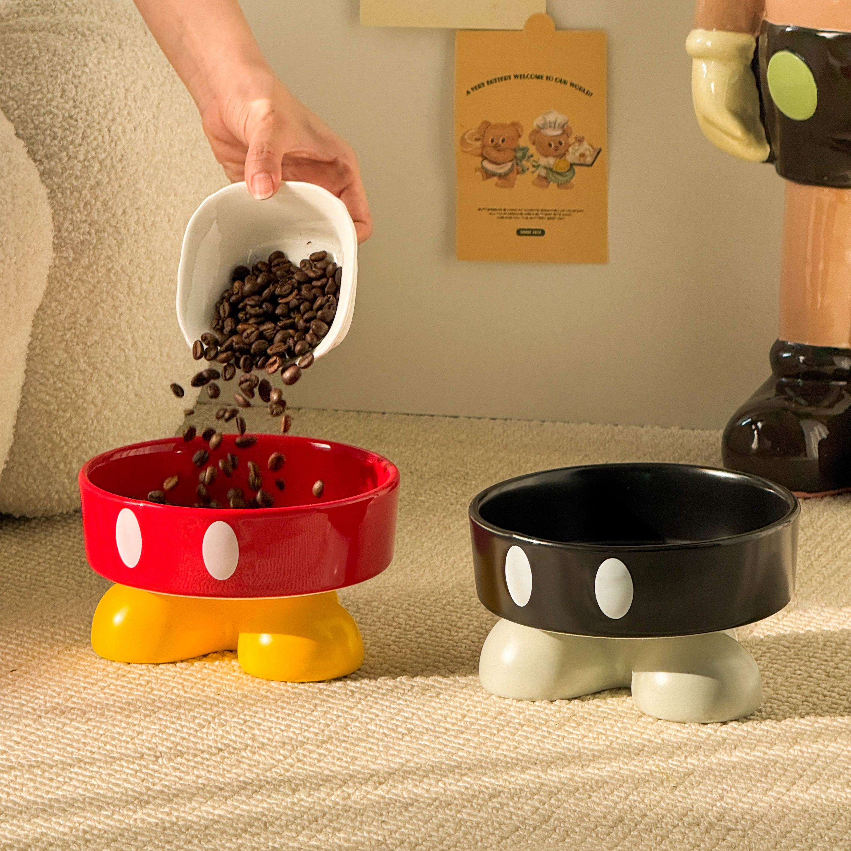 米奇卡通趣味猫狗碗高脚护颈