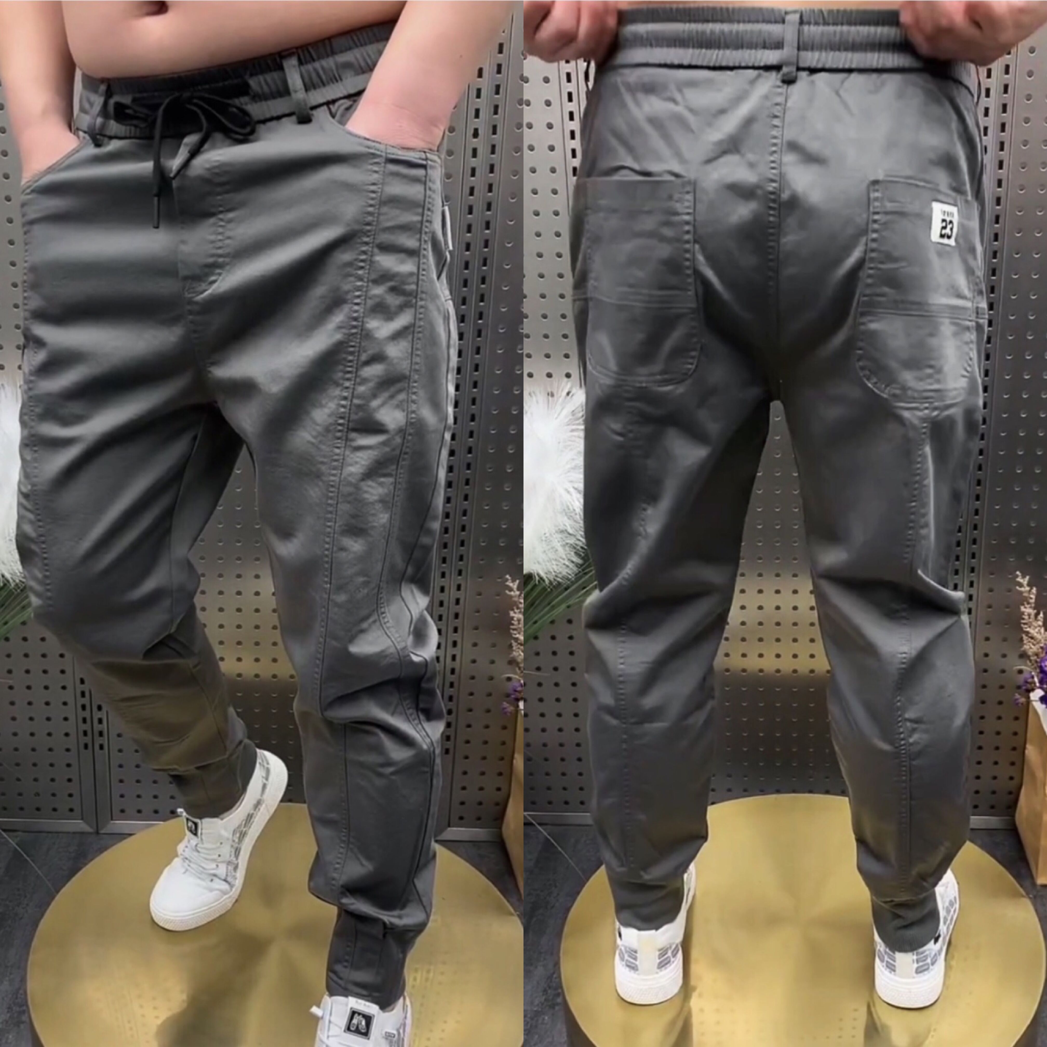 潮男英伦束脚休闲裤潮流8502新款哈伦裤春秋奢华休闲男裤卡其色