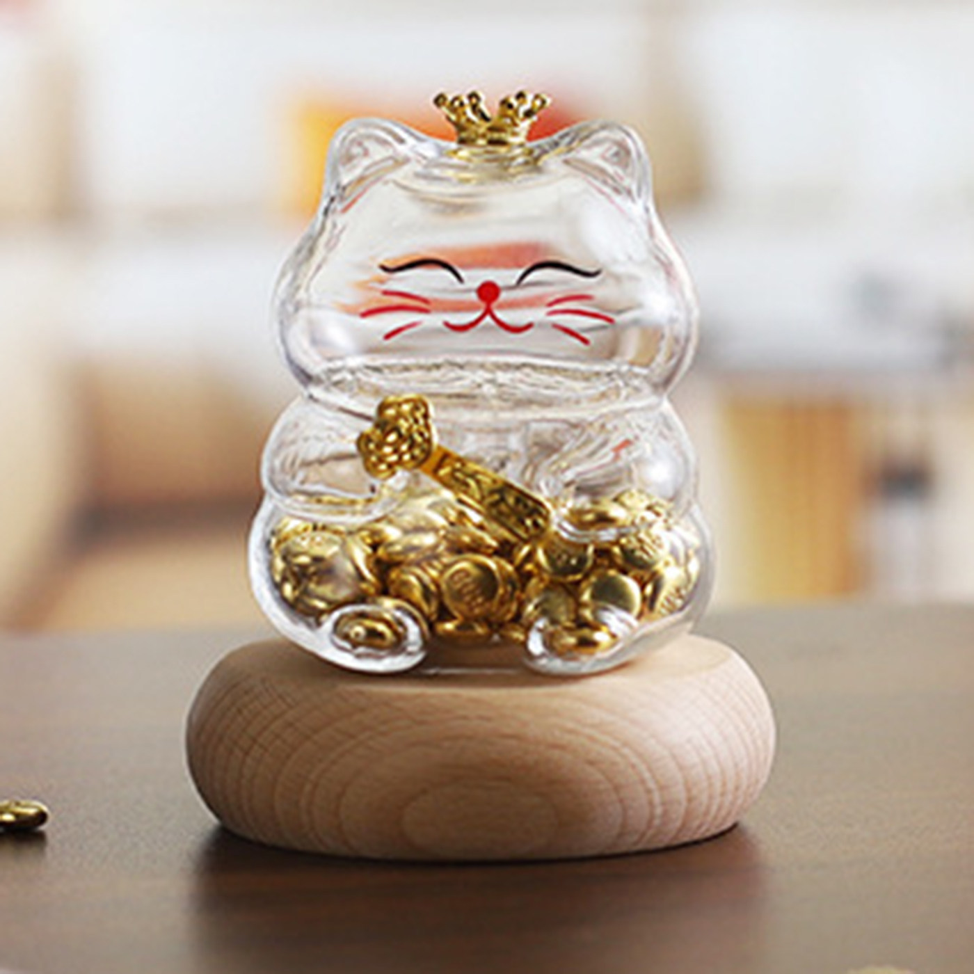 高硼硅玻璃如意招财猫存金豆豆罐子迷你金元宝存钱罐收纳瓶许愿瓶
