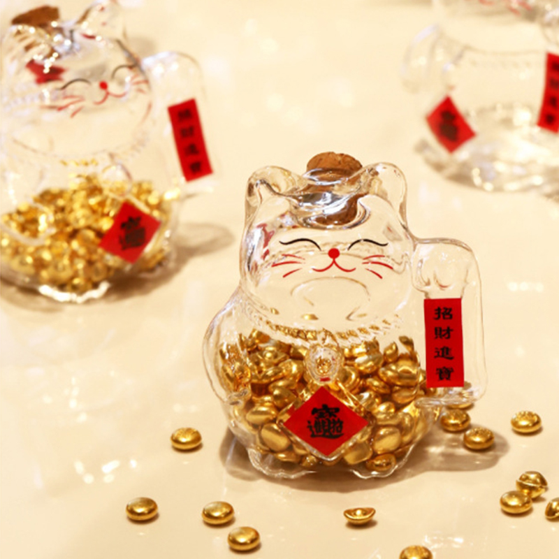 招财猫咪存钱罐玻璃金豆豆储物罐金元宝黄金收纳瓶许愿瓶礼品摆件