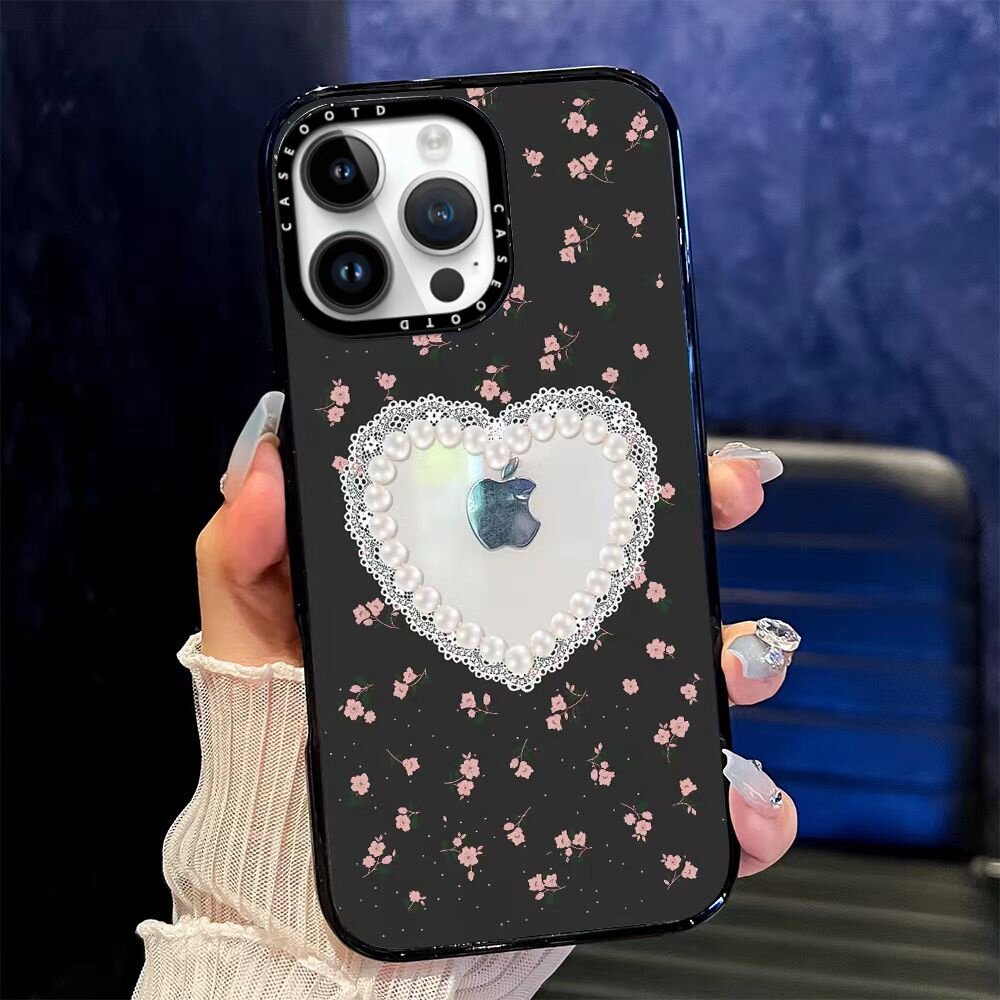 CASEOOTD粉底花朵珍珠爱心适用于苹果17Pro手机壳iPhone17 16Pro Max15 14plus13 12Pro Air手机磁吸保护壳套