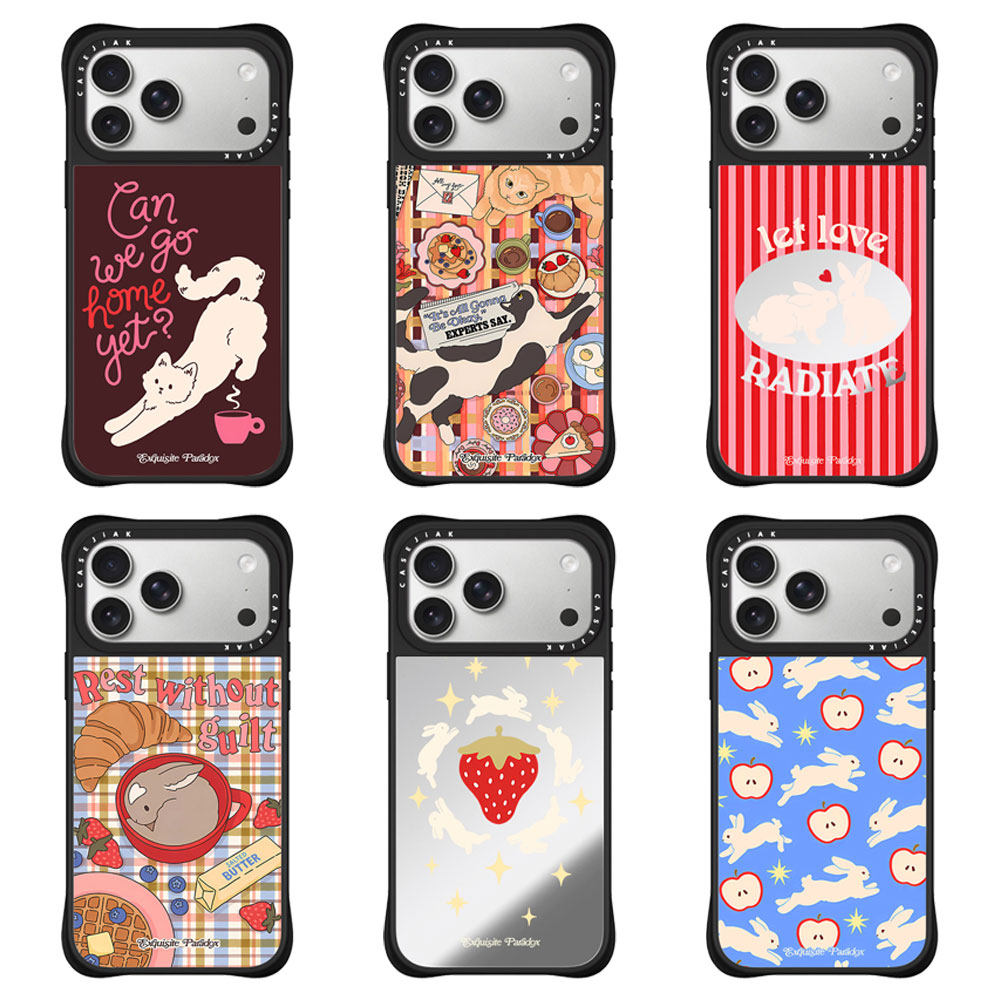 CASEJiAK 条纹兔子蘑菇萌宠四角防摔适用于iPhone苹果17 16Pro Max手机壳15 14Pro max磁吸13保护壳套