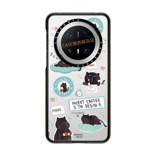 慵懒小黑猫适用华为mate80Pro max70/70pro/60Pro+手机壳防摔壳透明磁吸保护套Ti卡通