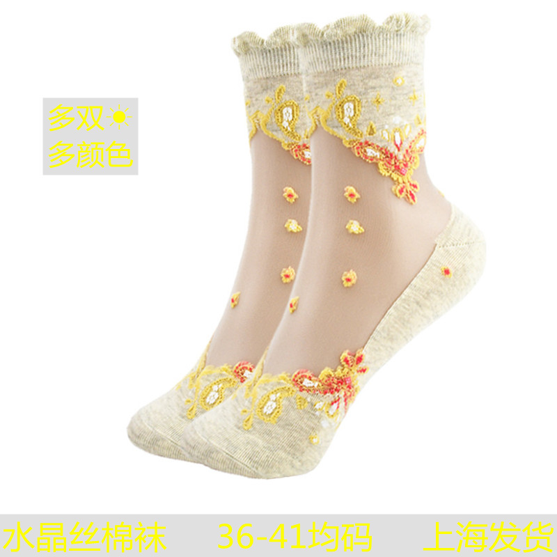 妈妈袜水晶丝中筒夏季透明玻璃丝薄款短袜长袜不勾丝天鹅绒棉底袜