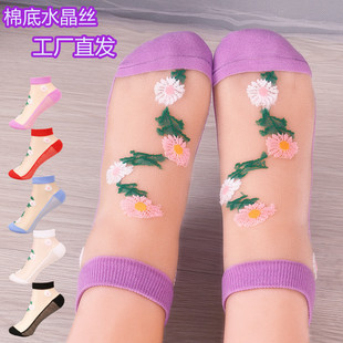 薄款 紫色袜子女士夏季 短袜透气吸汗夏天短筒玻璃丝水晶袜ins潮