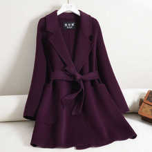 紫红色双面羊绒大衣女中长款小个子修身显瘦百搭反季羊毛呢外套