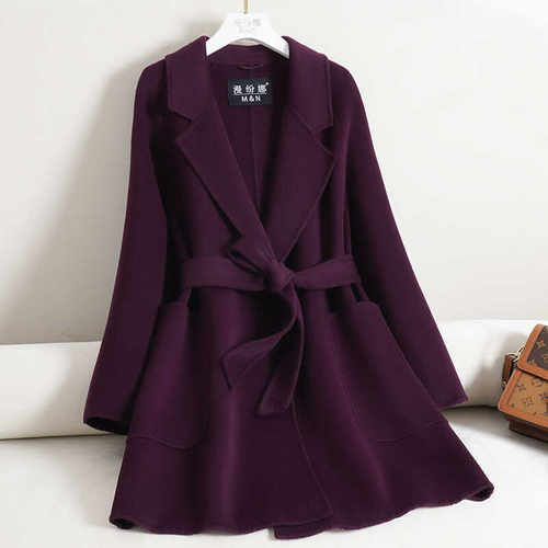 紫红色修身显瘦百搭双面羊绒大衣