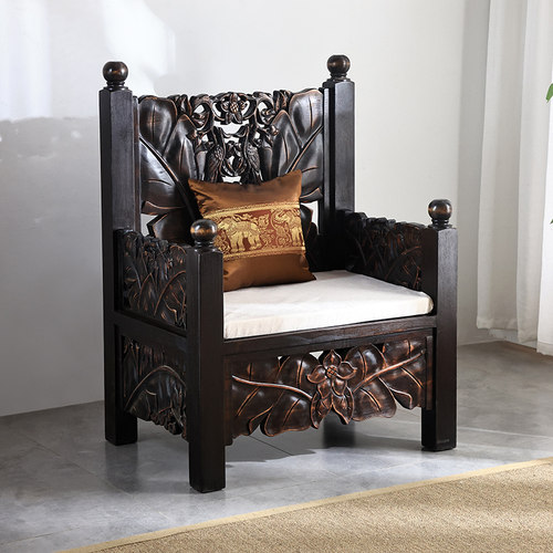 泰国复古榆木东南亚风格沙发椅