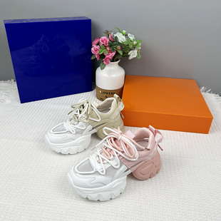 老爹鞋女2024夏季新款白色厚底百搭后空休闲运动小白网面透气女鞋