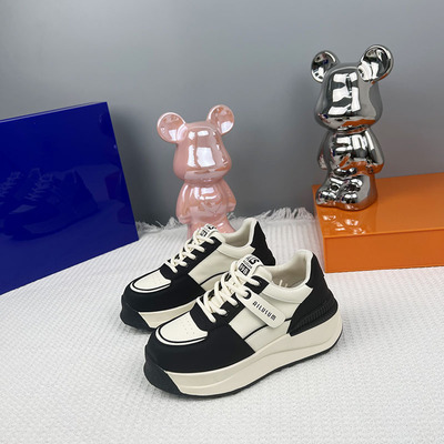 爱拍韩版松糕底圆头休闲鞋真皮女