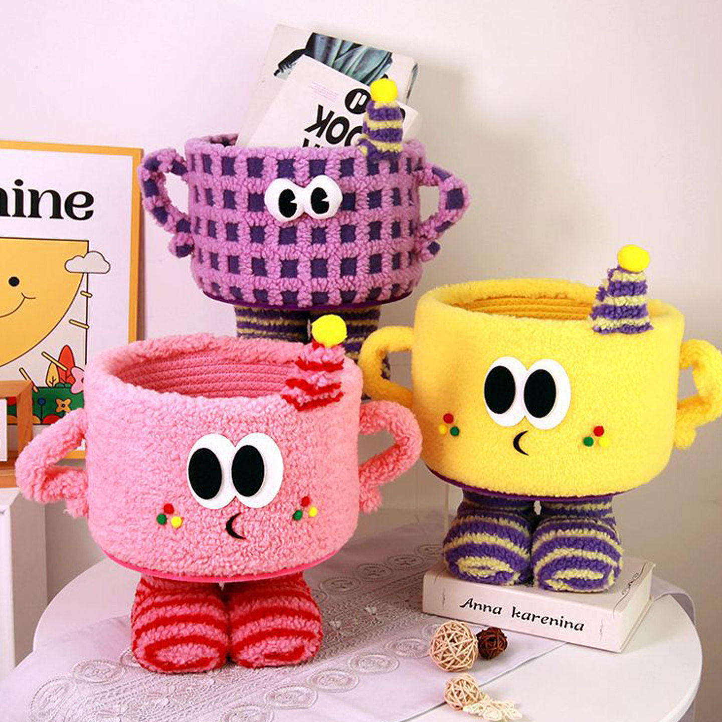 小怪兽零食抱抱桶可爱棉绳收纳筐