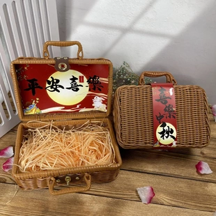 仿藤编手提箱复古收纳手提箱伴手礼品包装藤箱婚礼藤编箱中秋礼盒