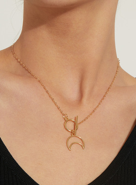 月亮造型潮流女项链个性气质小孔链亚马逊春天圆月