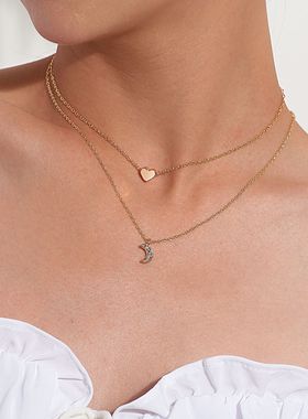 时尚桃心满钻月牙吊坠项链女气质时尚个性爱心项饰