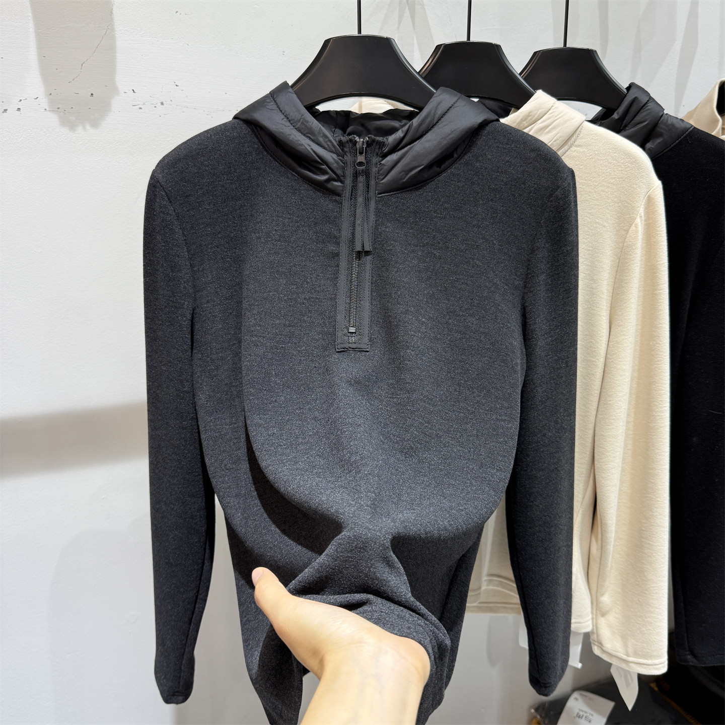 超气质温柔！连帽拼接半拉链卫衣宽松双面德绒上衣2025秋冬新款