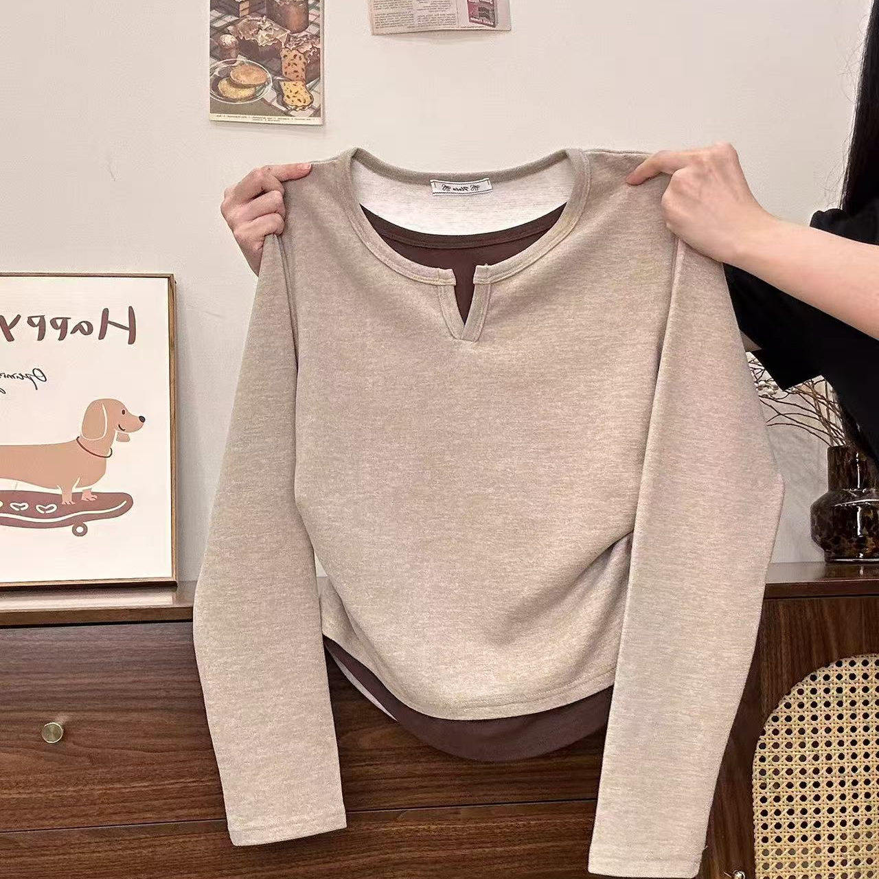 大牌外贸尾货清仓~内搭假两件长袖2025新款秋冬设计感打底衫上衣