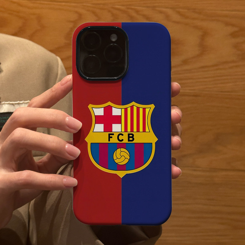 红蓝撞色巴萨队标 适用苹果华为iPhone16ProMax手机保护外壳15Plus 14新款13磨砂12情侣17防摔Pura70Ultra女