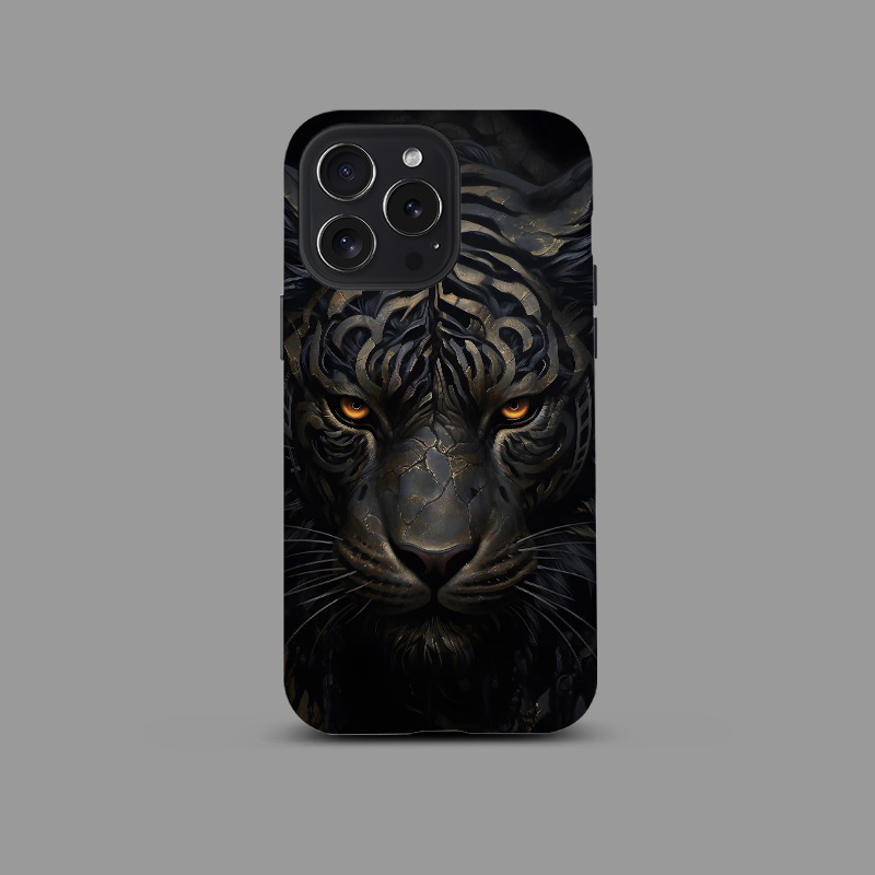 黑金石像老虎适用苹果iPhone16Promax手机壳15磨砂14二合一13全包12防摔17Pro新款Xsmax情侣Plus保护套男女