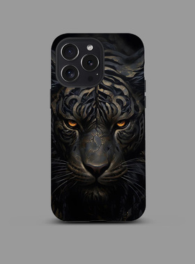 黑金石像老虎适用苹果iPhone16Promax手机壳15磨砂14二合一13全包12防摔17Pro新款Xsmax情侣Plus保护套男女