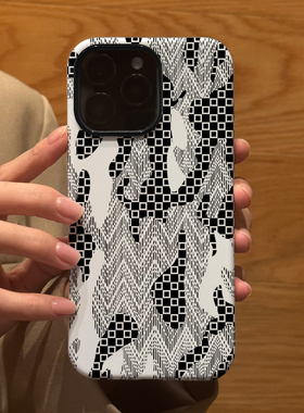 创意黑白线条格子 适用苹果华为iPhone17ProMax手机保护外壳16 15Plus 14新款13磨砂12情侣11防摔Pura80男女
