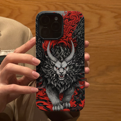 国风插画红黑虎狮 适用苹果华为iPhone16ProMax手机保护外壳15Plus 14新款13磨砂12情侣17防摔Pura70Ultra女