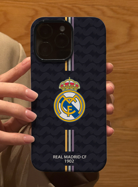 足球皇马客场适用苹果iPhone16Promax手机壳15磨砂14 16E 13全包12防摔17Pro Plus新款Xsmax情侣保护套男女