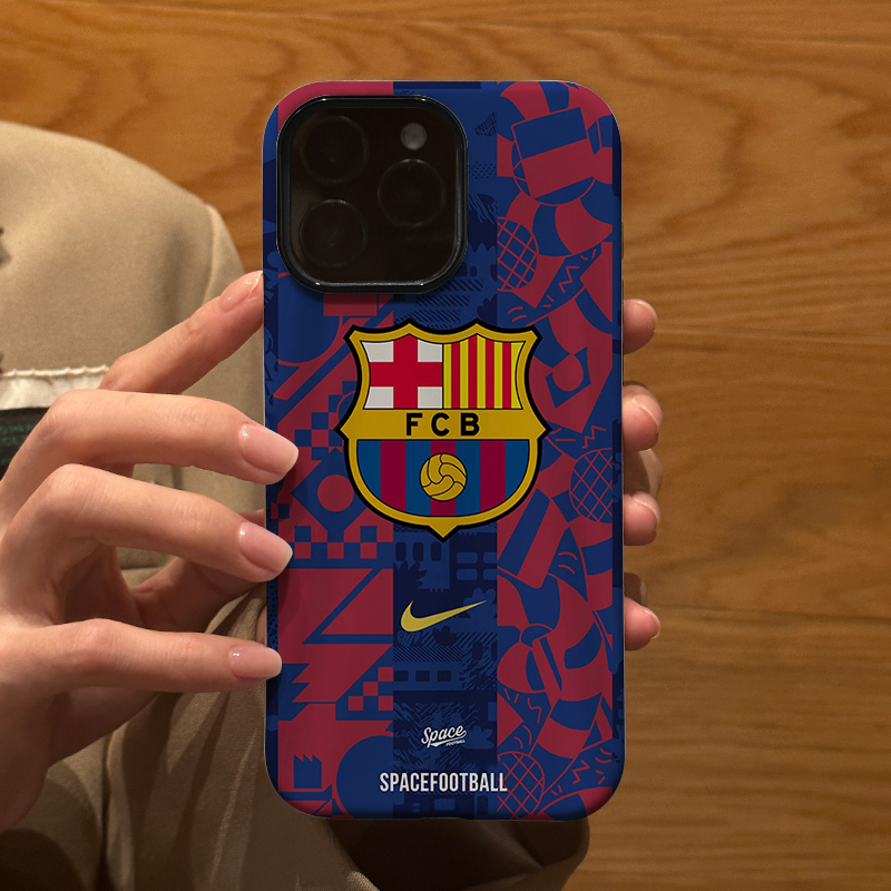 死忠饭队巴塞罗那适用苹果iPhone16Promax手机壳15磨砂14 16E 13全包12防摔17Pro新款Xsmax 8P情侣保护套男女