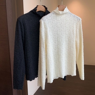 女2025新秋冬 好美～单穿内搭显瘦肌理蕾丝木耳高领打底衫 AMR