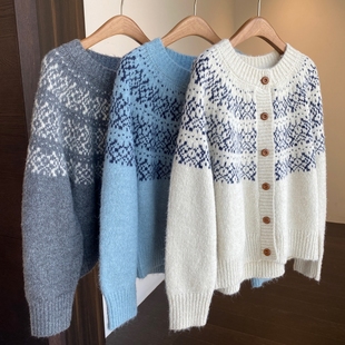 外套女毛衣2025新款 氛围感～慵懒时髦费尔岛提花开衫 秋冬 AMR