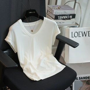 T恤女上衣打底衫 虫小小2026春夏新款 显瘦短袖 U领修身 A111G 小飞袖