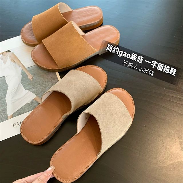 轻拖鞋简约PU皮一字面凉拖女夏季