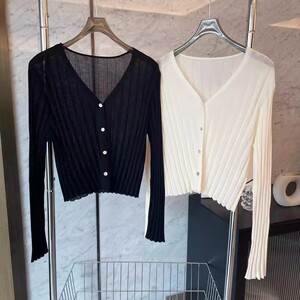 AMR UU◆春夏B备 时髦小短款防晒衫轻薄空调衫针织开衫女外套新