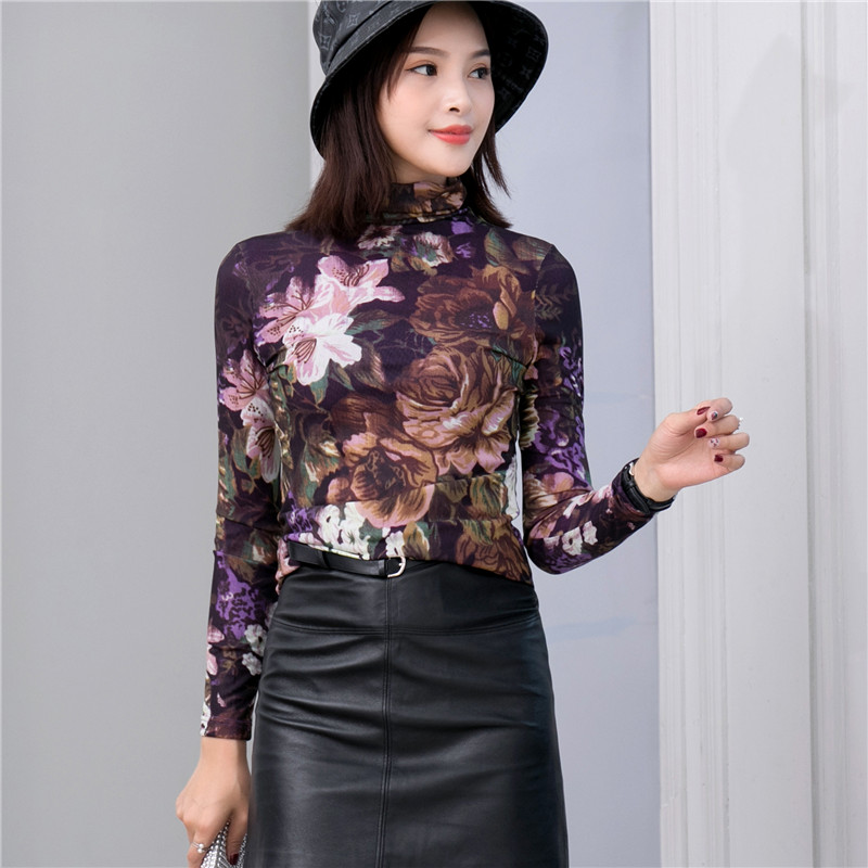 加绒网纱女长袖堆堆领