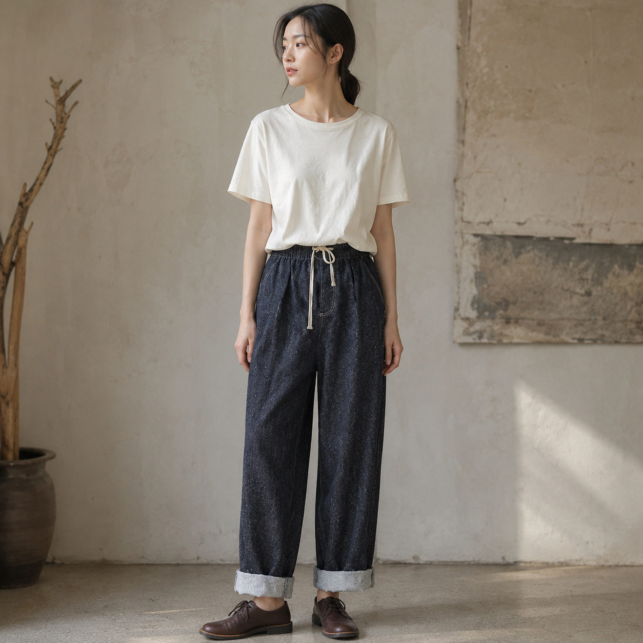 自然腰文艺风汉麻裤女士休闲裤
