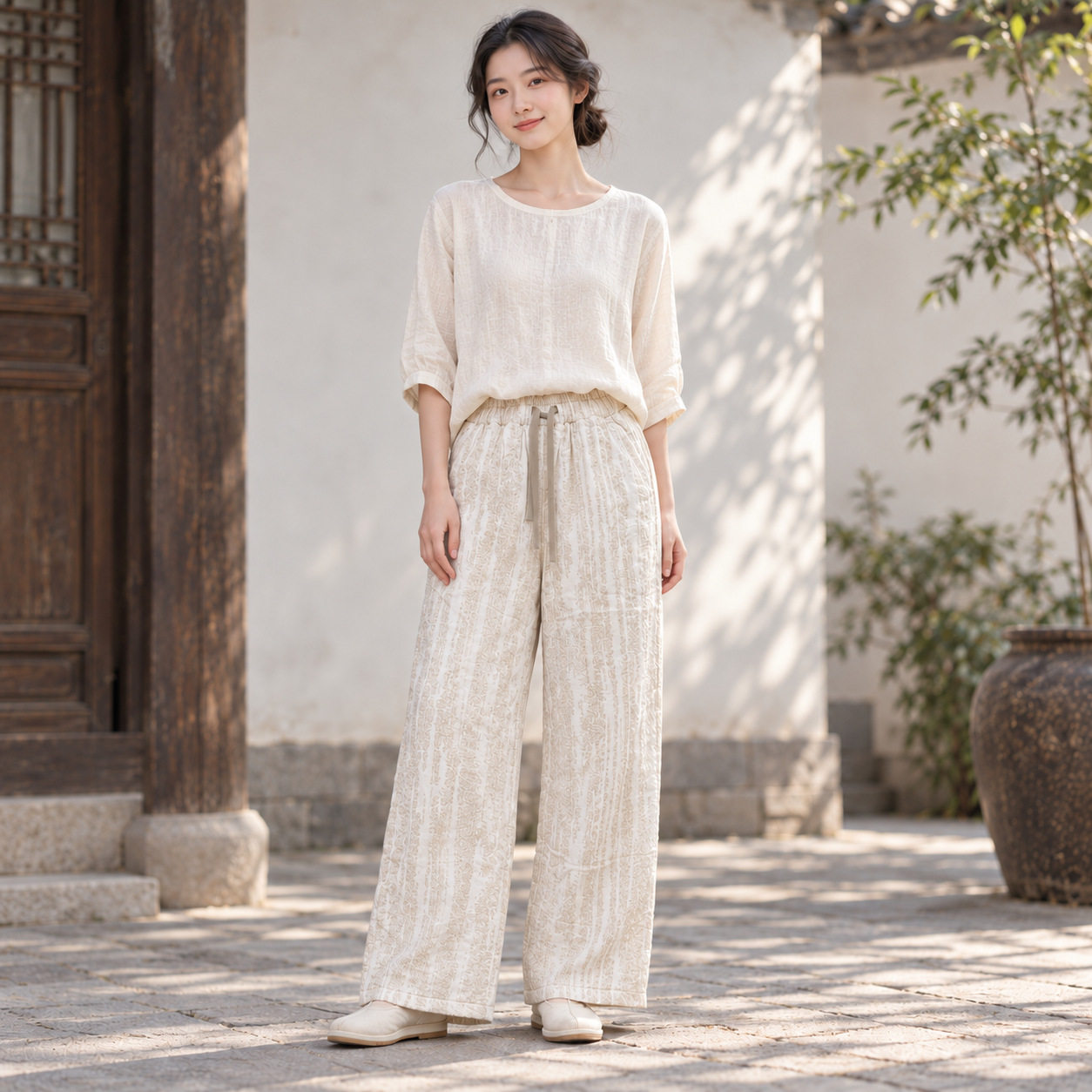 汉麻裤子女冬季季厚款宽松垂坠老