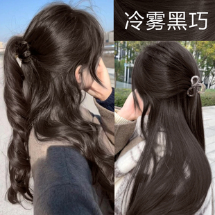 冷雾黑巧染发膏女新款2025黑茶色植物染发剂盖白发学生党不明显纯