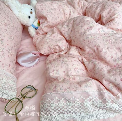 抖音爆款A类母婴级法式刺绣花边全棉双层纱四件套柔软舒适三件套
