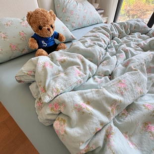 四季 全棉双层纱四件套a类母婴纯棉学生宿舍三件套碎花被套床品 款